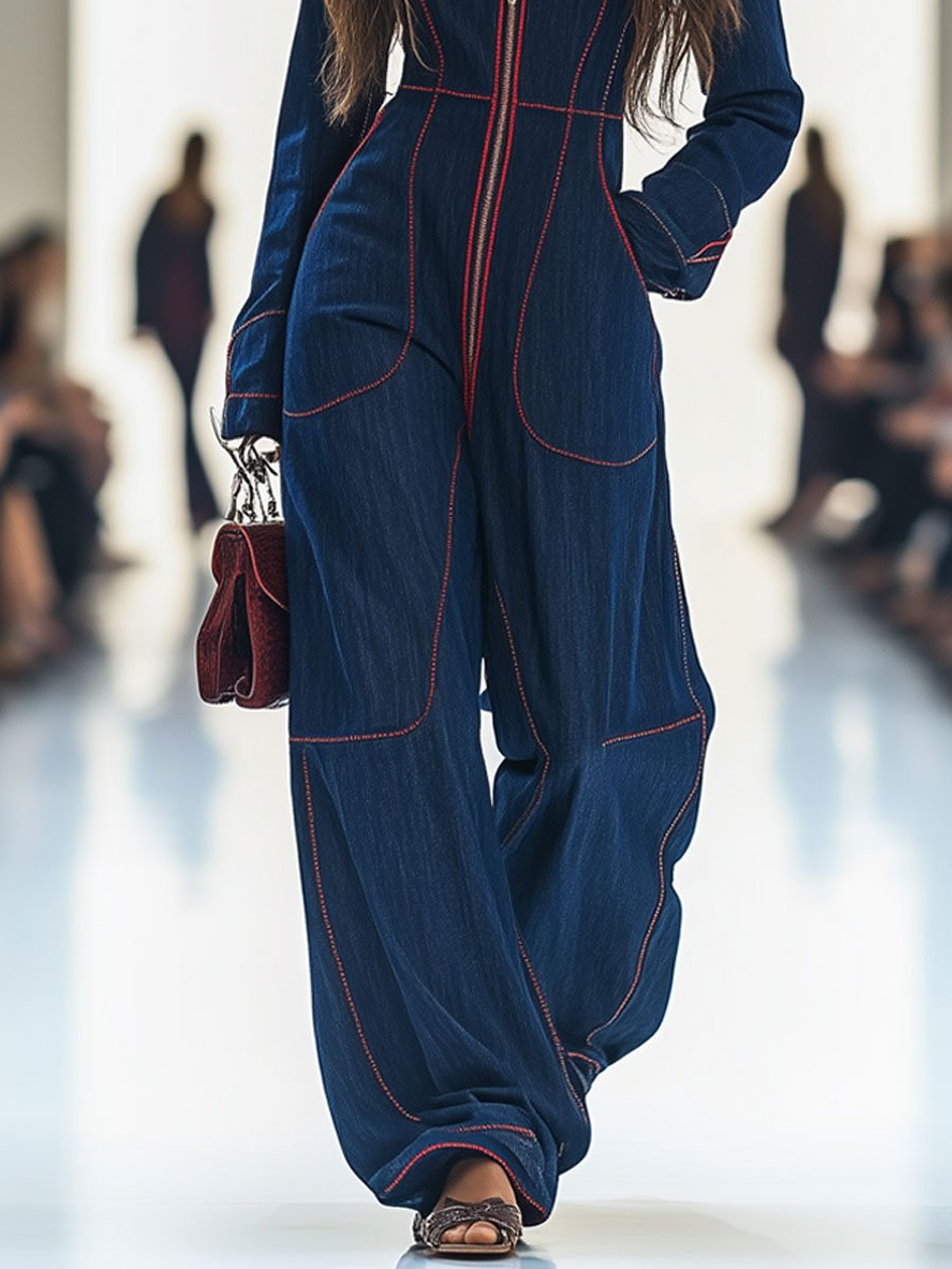 Luźny Kombinezon Retro Denim