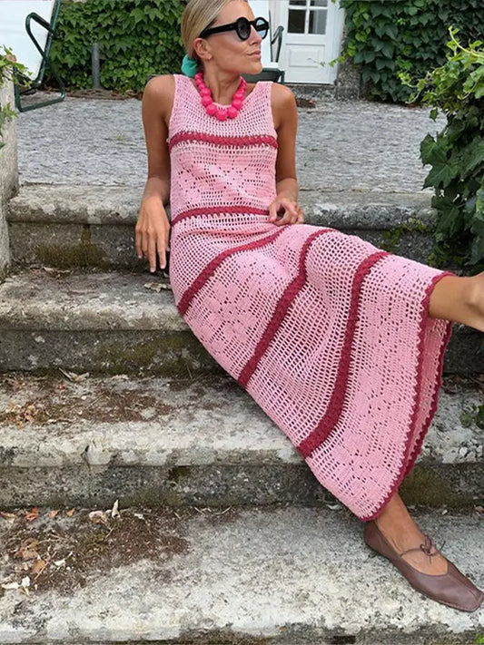 Sukienka Maxi Różowa Crochet